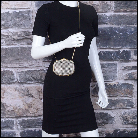 RDC13043 Authentic JUDITH LEIBER Black & Clear Crystal Minaudiere Evening Bag Clutch